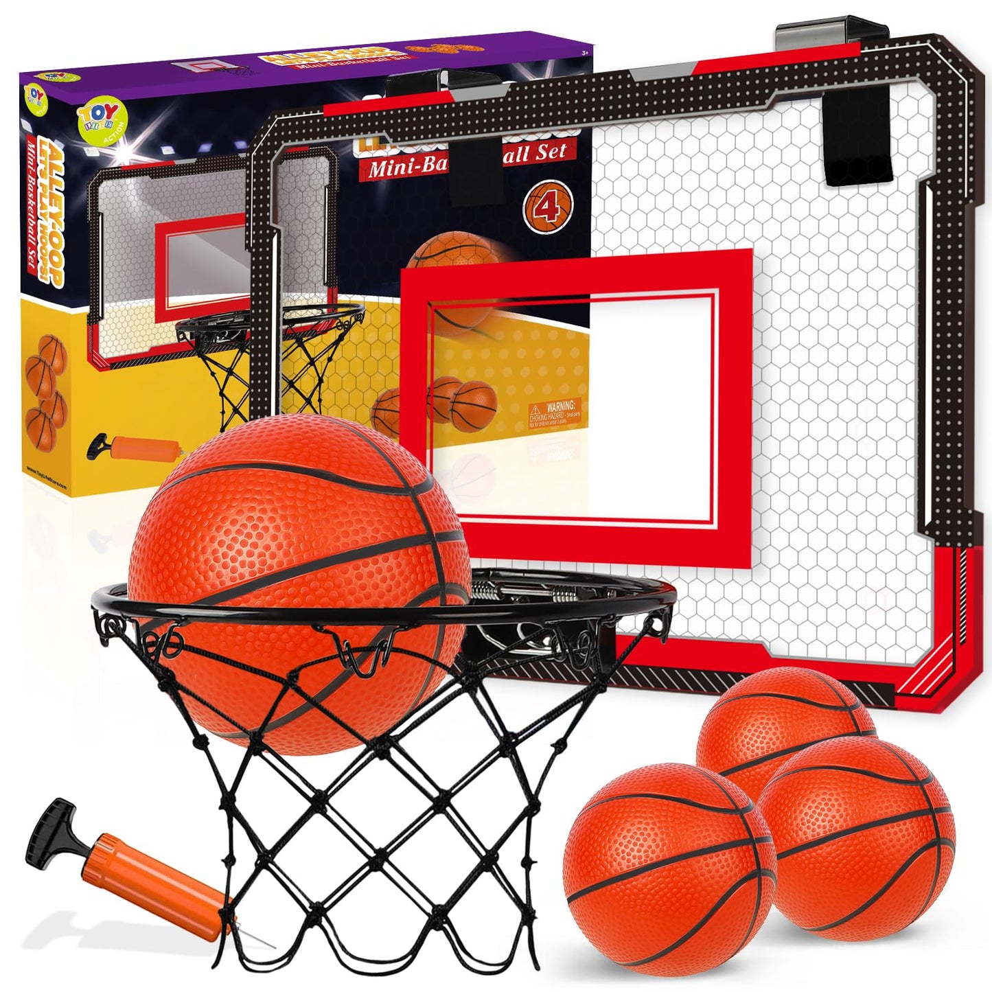 TOY Life Basketball Hoop Over The Door – Indoor Mini Hoop with 4 Balls