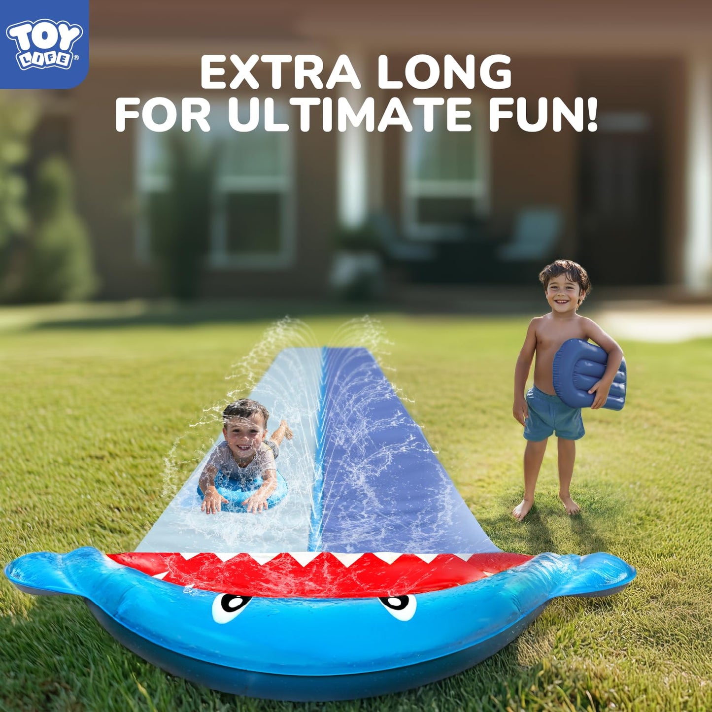 TOY Life Giant Shark Water Slide – 20ft Backyard Slip & Splash with Sprinklers (2 Bodyboards Included)