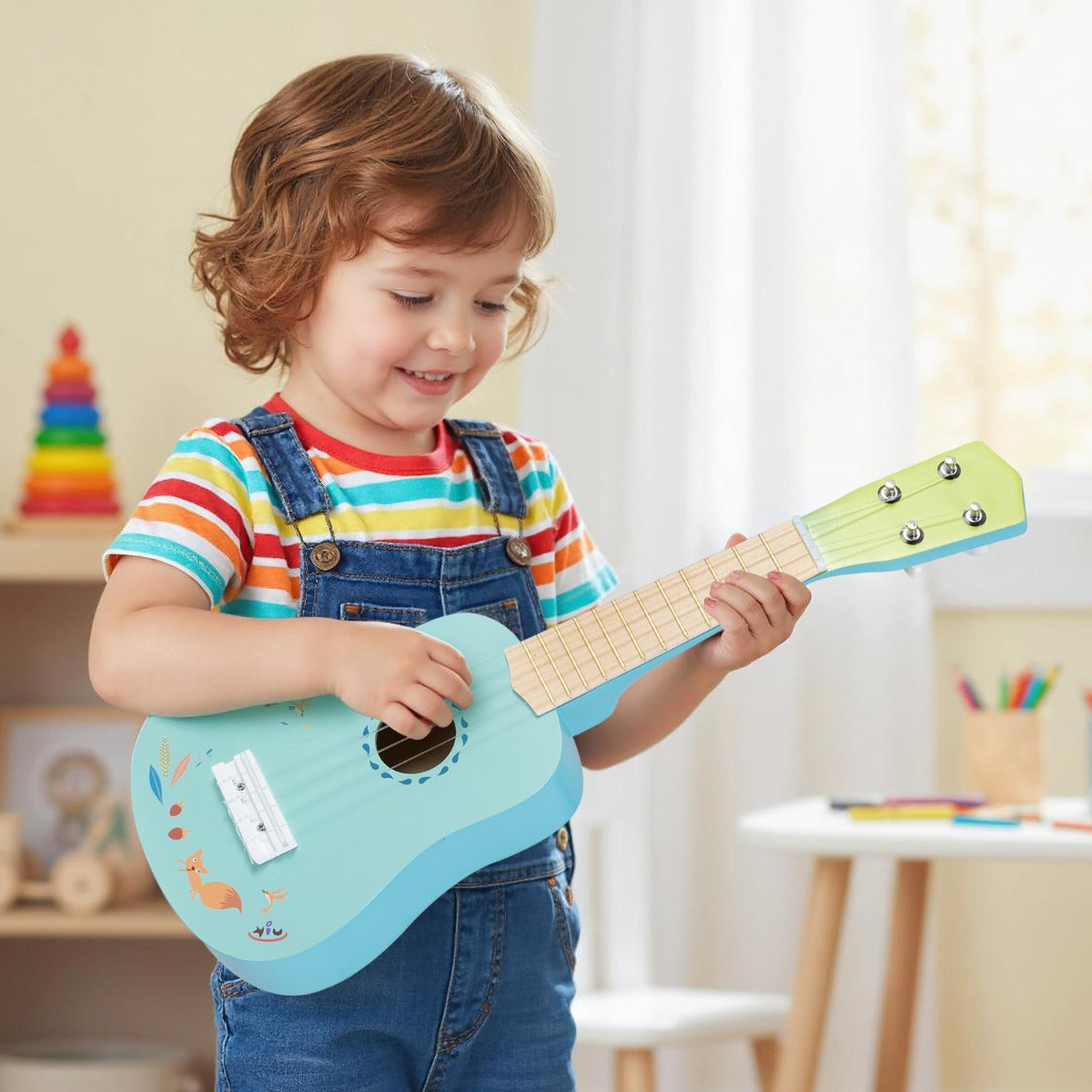 Toy Ukulele with Laminated Basswood Body and 4 Tunable Nylon Strings