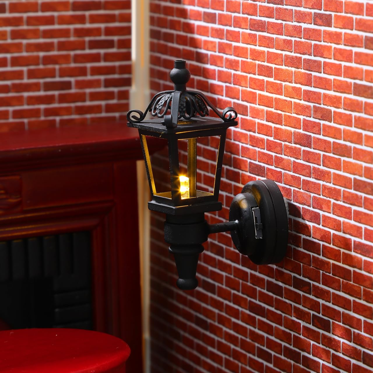 TOYANDONA 2-Pack Dollhouse LED Wall Sconces - 1:12 Scale, Battery-Operated, Black