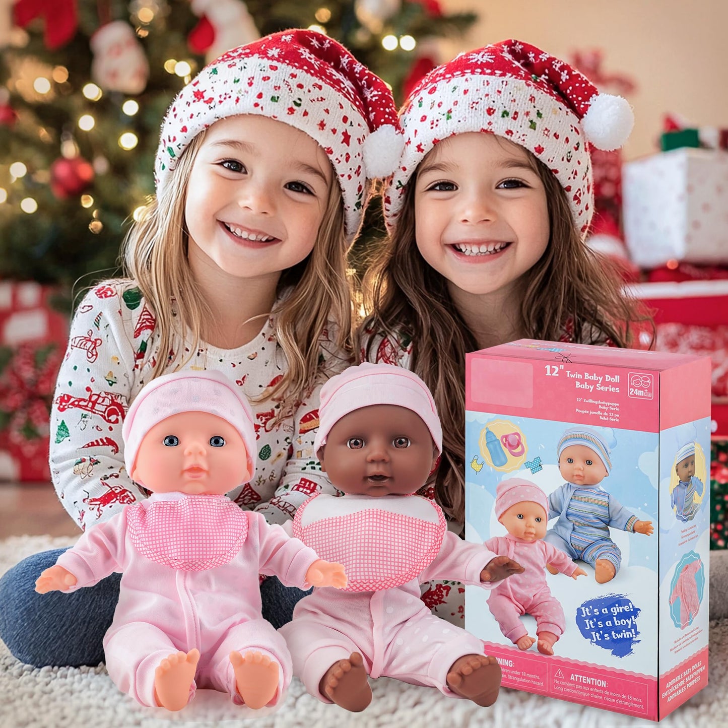 Toy Choi's Twin Baby Dolls - 12in Soft Body Play Set with Accessories | Pink Outfit