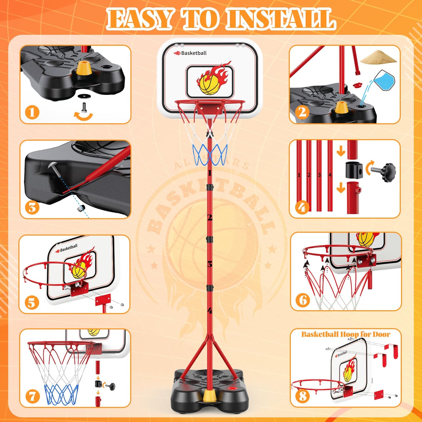 Toycost 4 in 1 Kids Basketball Hoop & T-Ball Set – Adjustable Indoor/Outdoor