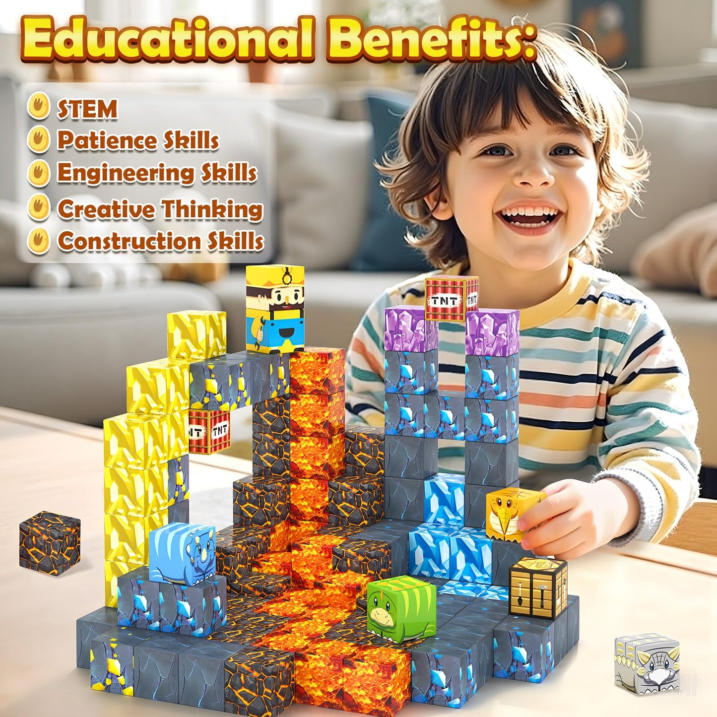 Toylogy 100PCS Magnetic Blocks – Jurassic Dino Sword Set for STEM Play Ages 3-8