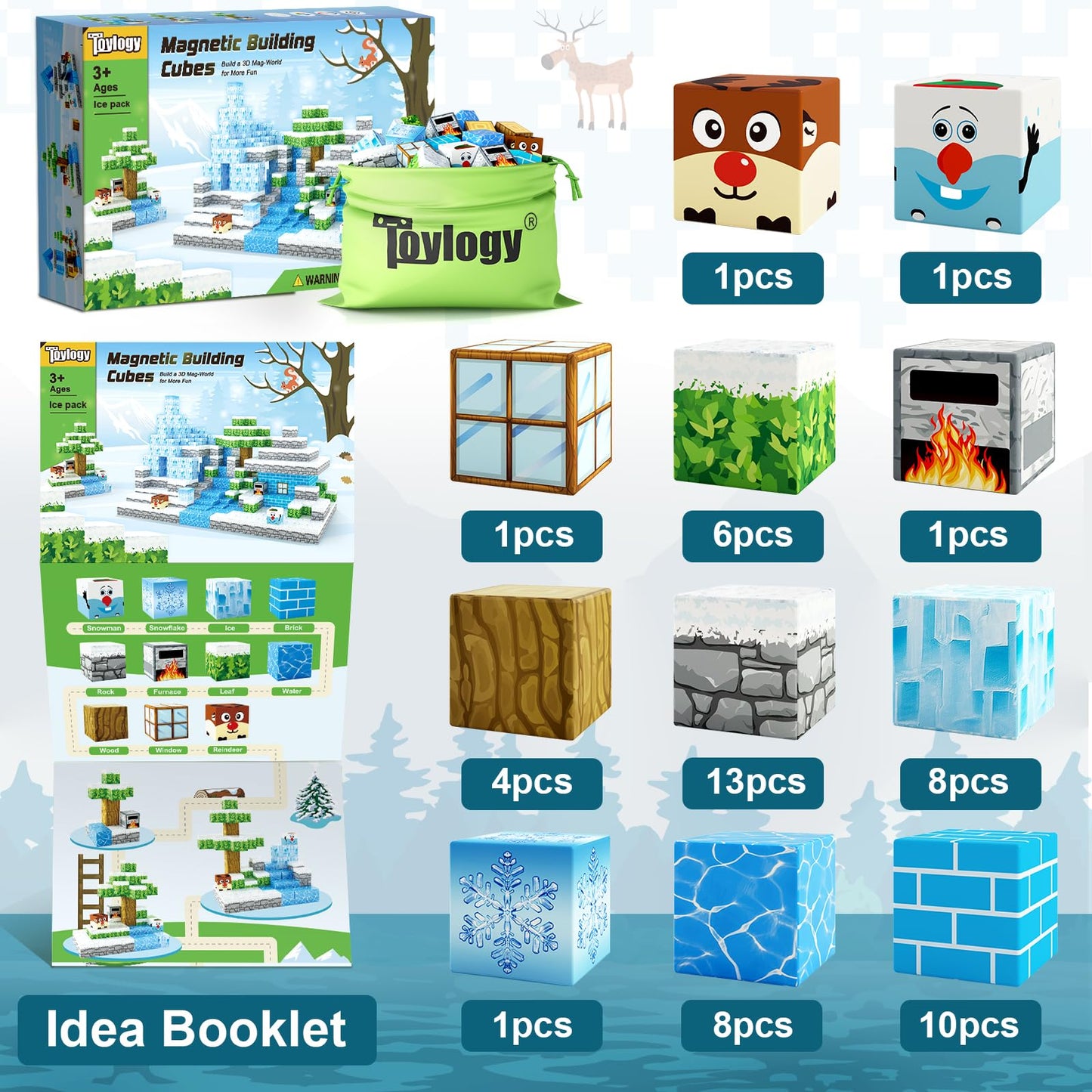 Toylogy Magnetic Blocks Ice Castle Edition – STEM & Sensory Building Toy for 3+