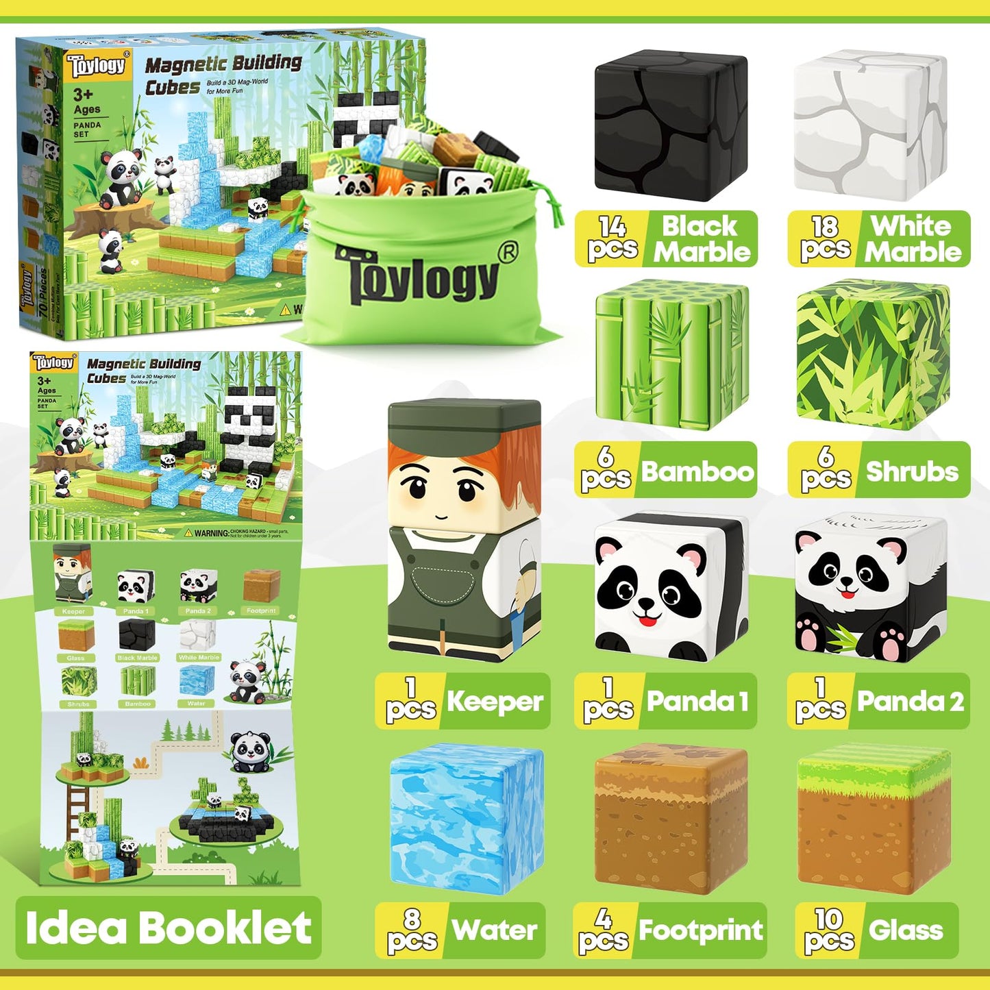Toylogy Panda Mine World Magnetic Blocks – STEM Building Tiles for Ages 3-8