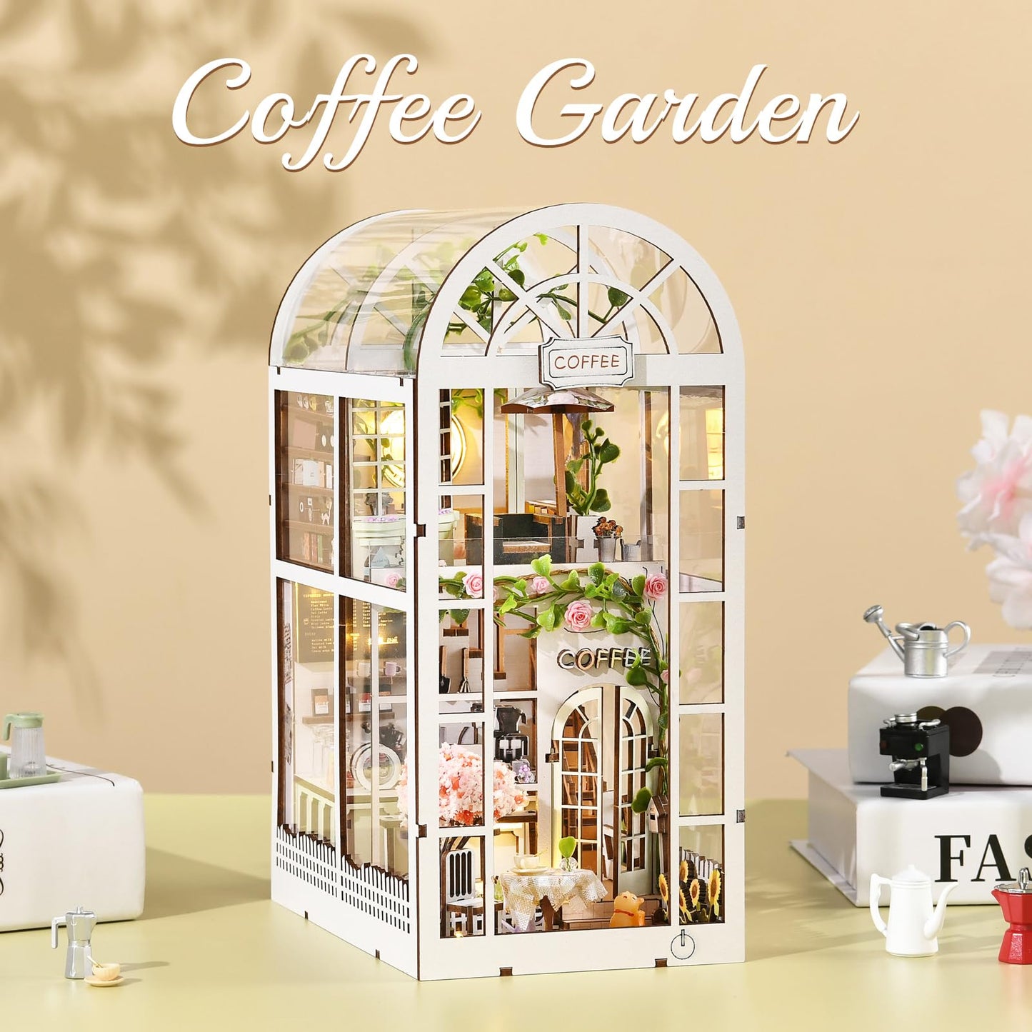 TOYQI Book Nook Kit – DIY Miniature Dollhouse for Adults & Teens | Cozy Coffee Shop Bookend