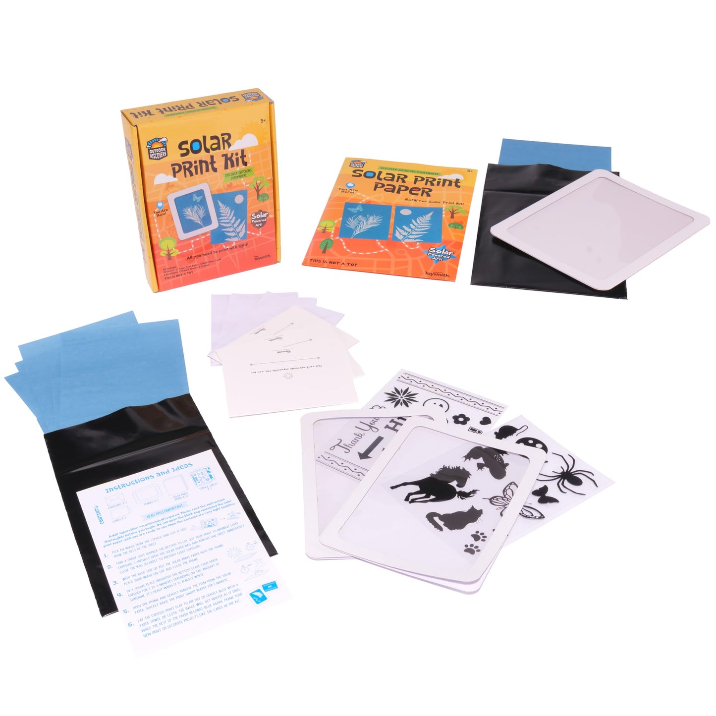 Toysmith Outdoor Discovery Solar Print Paper Kit Bundle – Sun Printing Set for Kids 5+