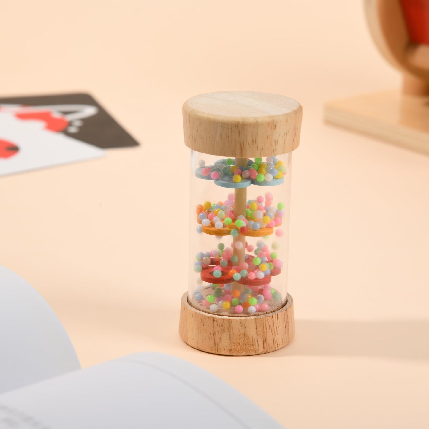 Toyssa 6-in-1 Wooden Montessori Baby Toy for 0-6 Months | Sensory Spin Drum, Mirror, Rattle & Flash Cards