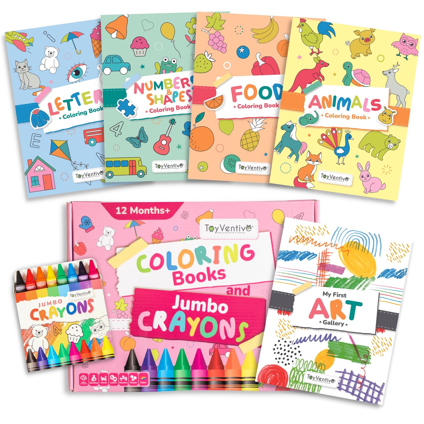 TOYVENTIVE Toddler Coloring Books & Crayons – Educational Toys for Ages 1-4