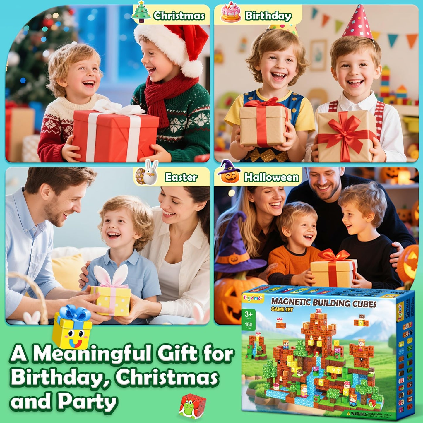 Toyvimo 150 Magnetic Blocks: STEM Building Tiles for Kids 3-12