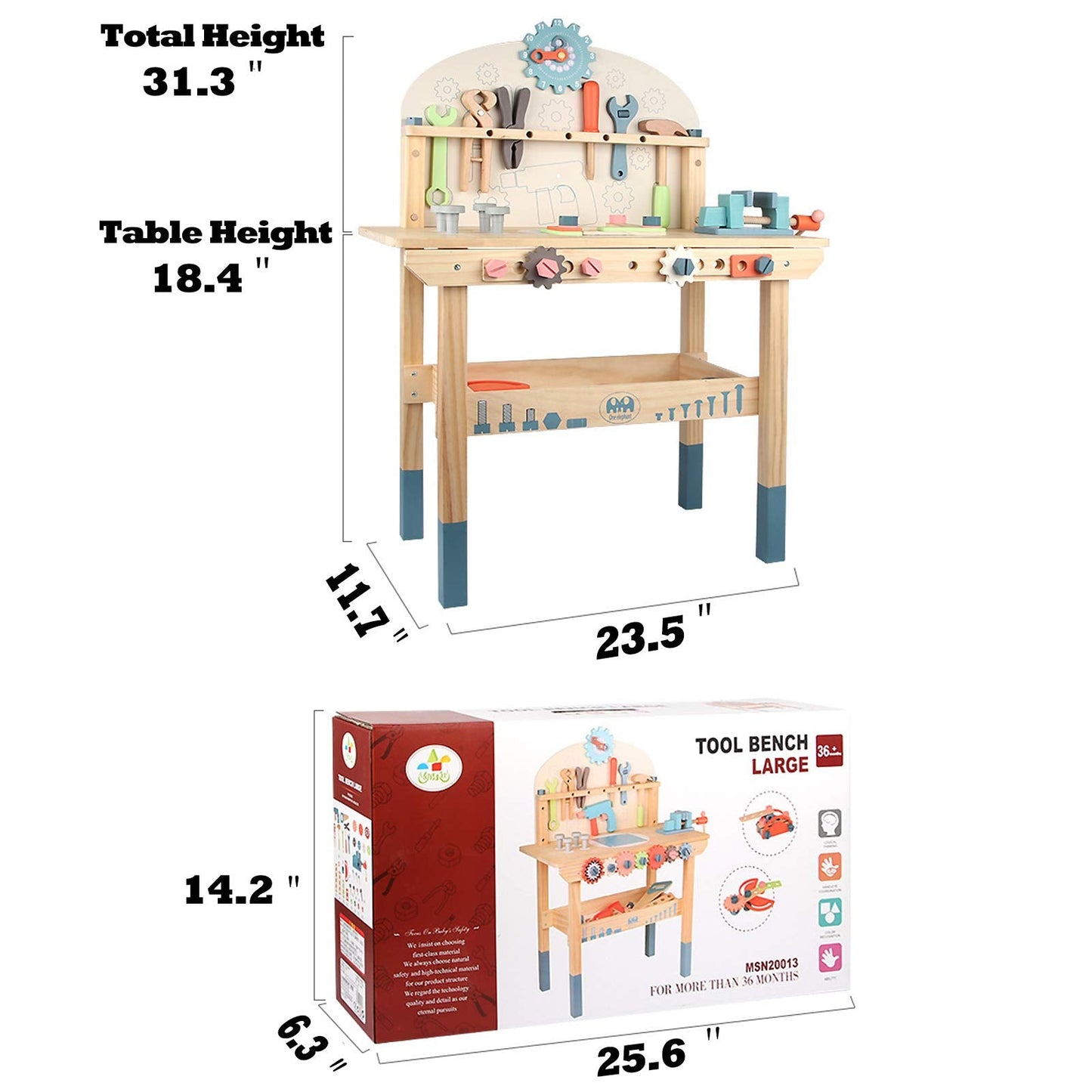 Toywoo Wooden Tool Bench for Kids – Play Workbench with Tools Set