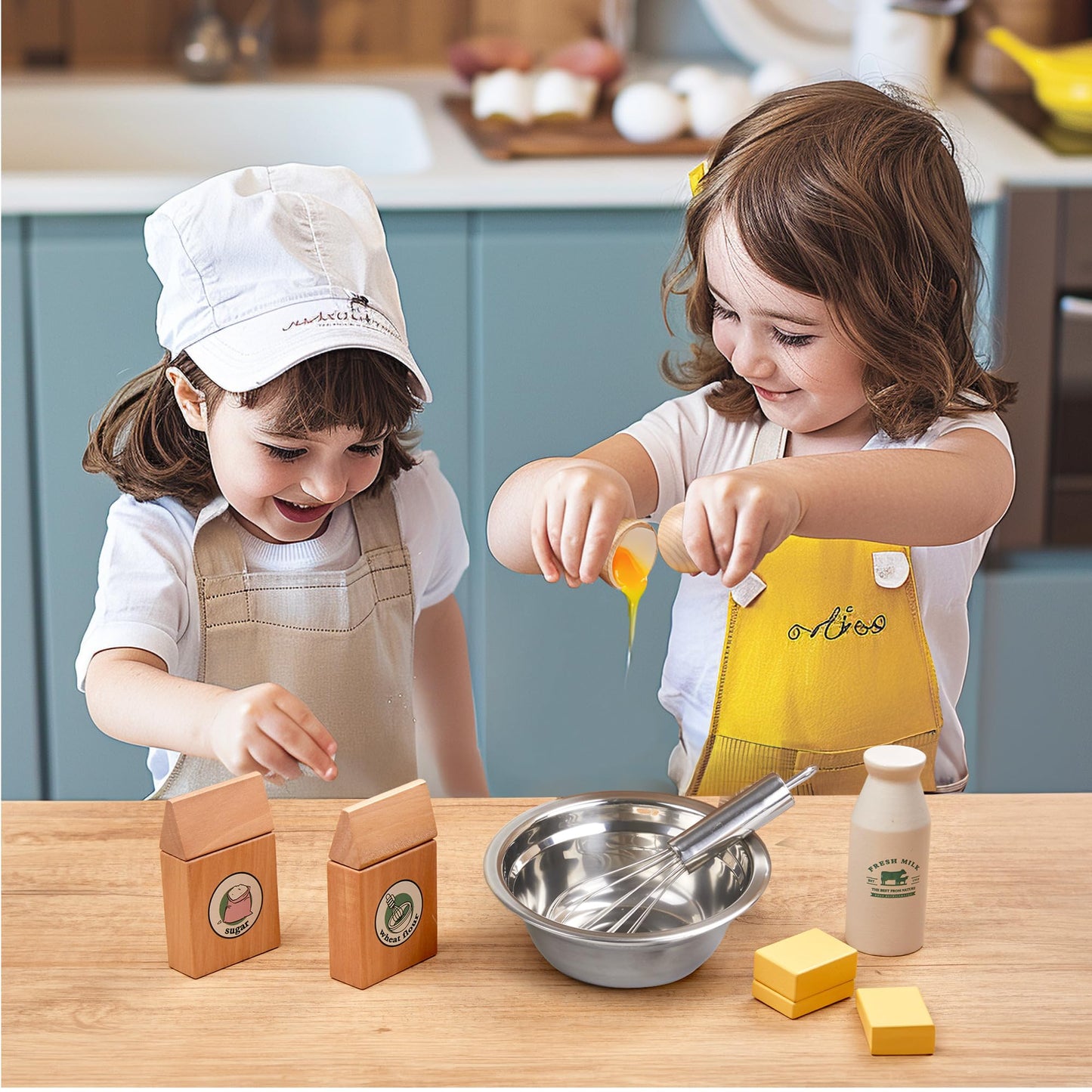 Toywoo Wooden Play Food Sets for Kids – Pretend Kitchen Accessories (Ages 3-6)