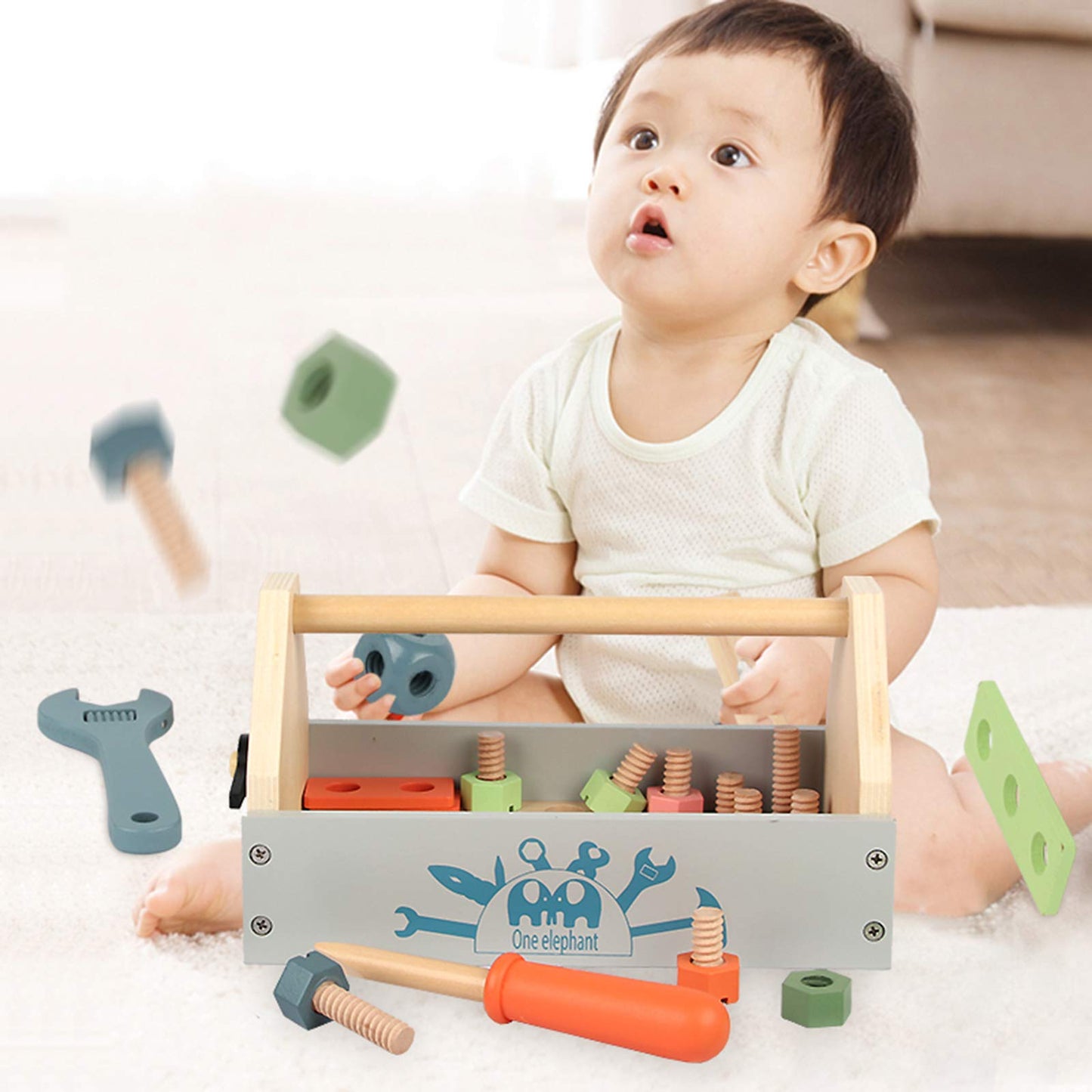 Toywoo Wooden Tool Toolbox – 34-Piece Educational Construction Set for Toddlers