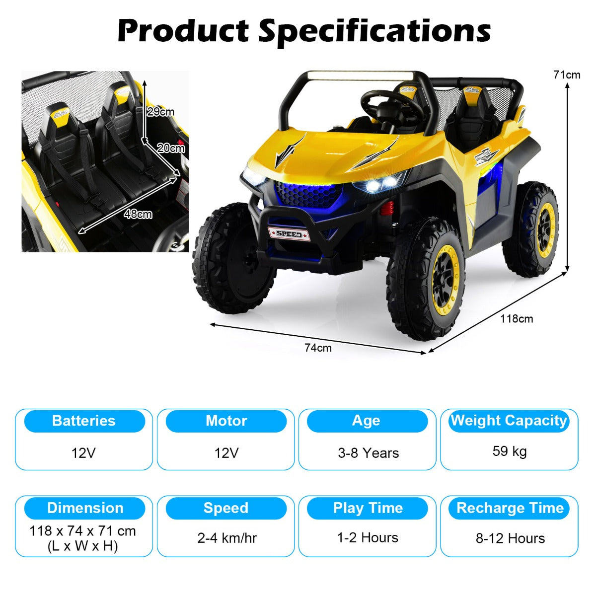 12V Electric Truck Car with Remote Controland Battery Powered UTV-Black