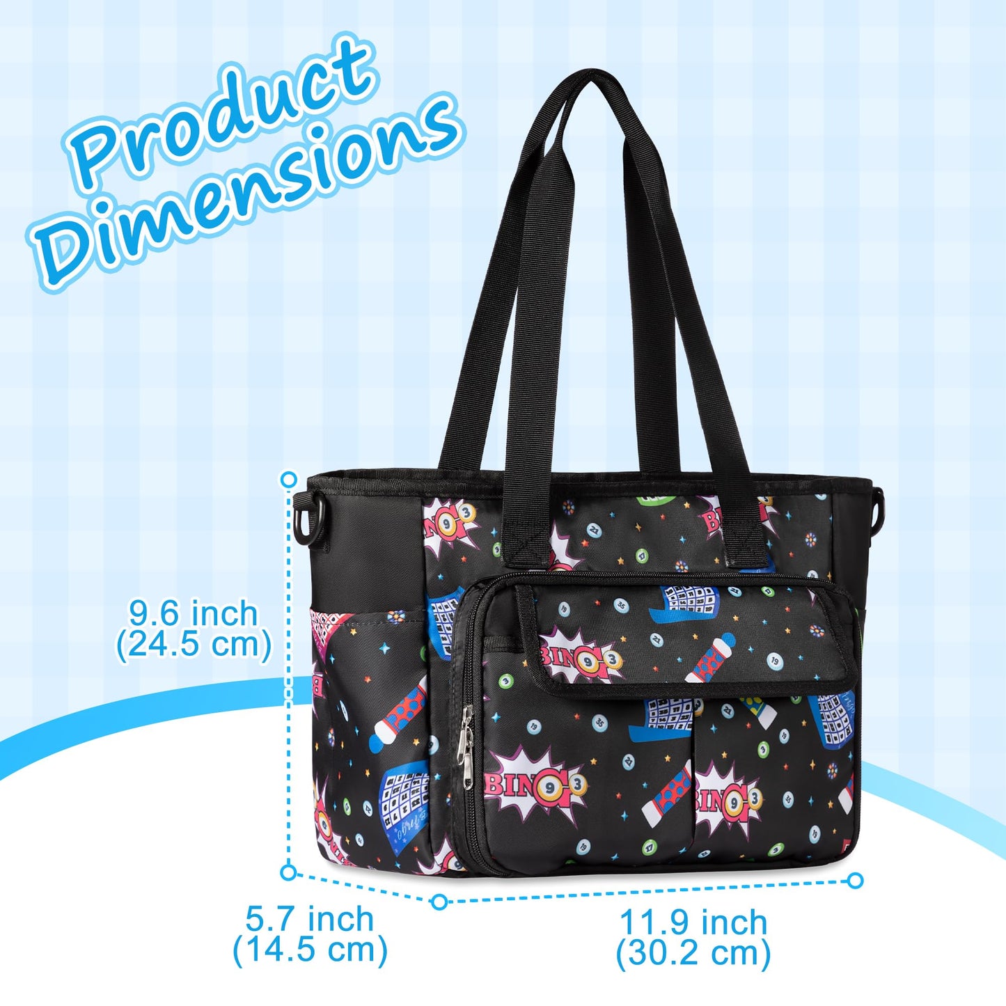 Trahzia Bingo Bag with Pockets – Durable Black Tote for Bingo Game Accessories