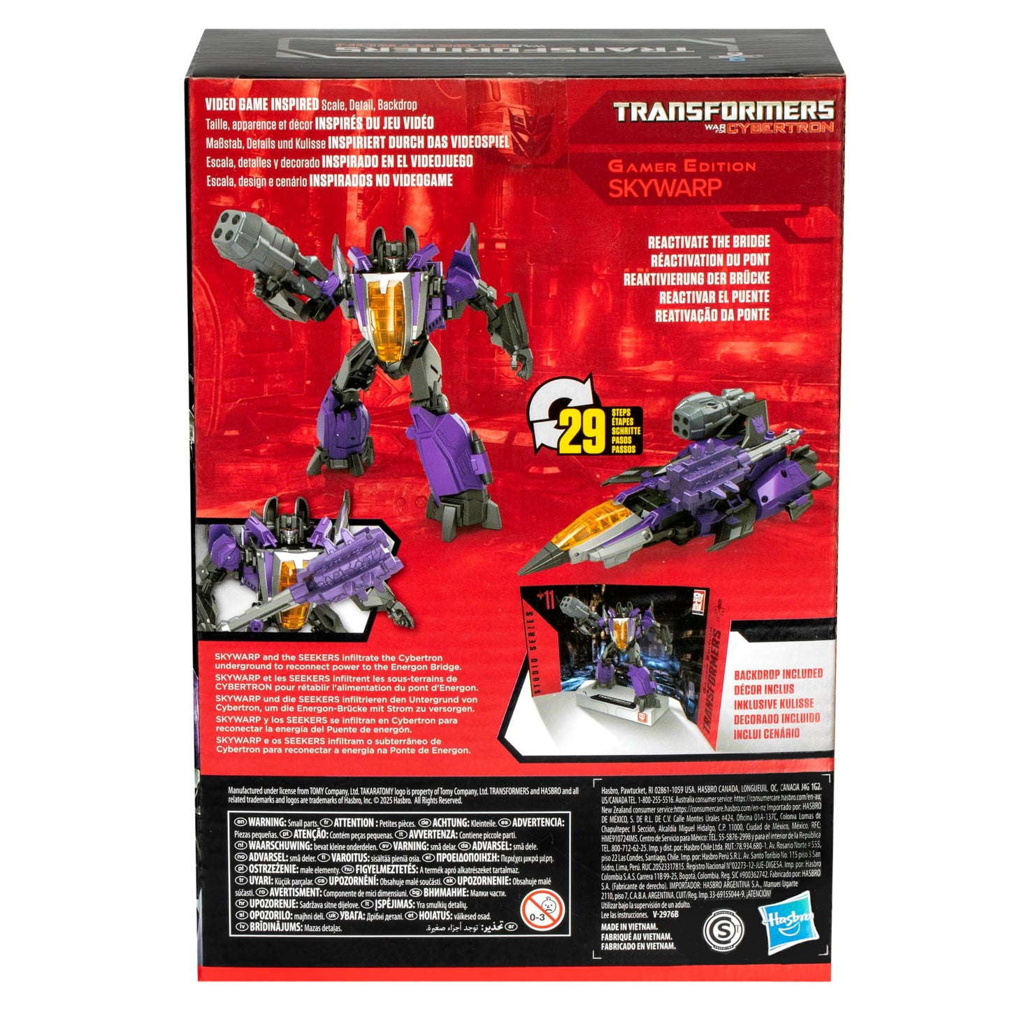 Transformers Studio Series Voyager Class Gamer Edition Skywarp 6.5 Inch - 29 Step Convert with Removable Backdrop