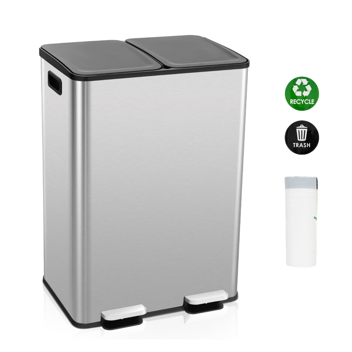 Trash Can with Deodorizer Compartments and Soft Close Lids-Dark Green
