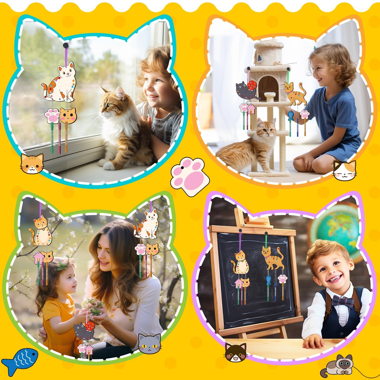 TREACLUB 12 Pack Wind Chime Kit for Kids – DIY Cat Wood Crafts