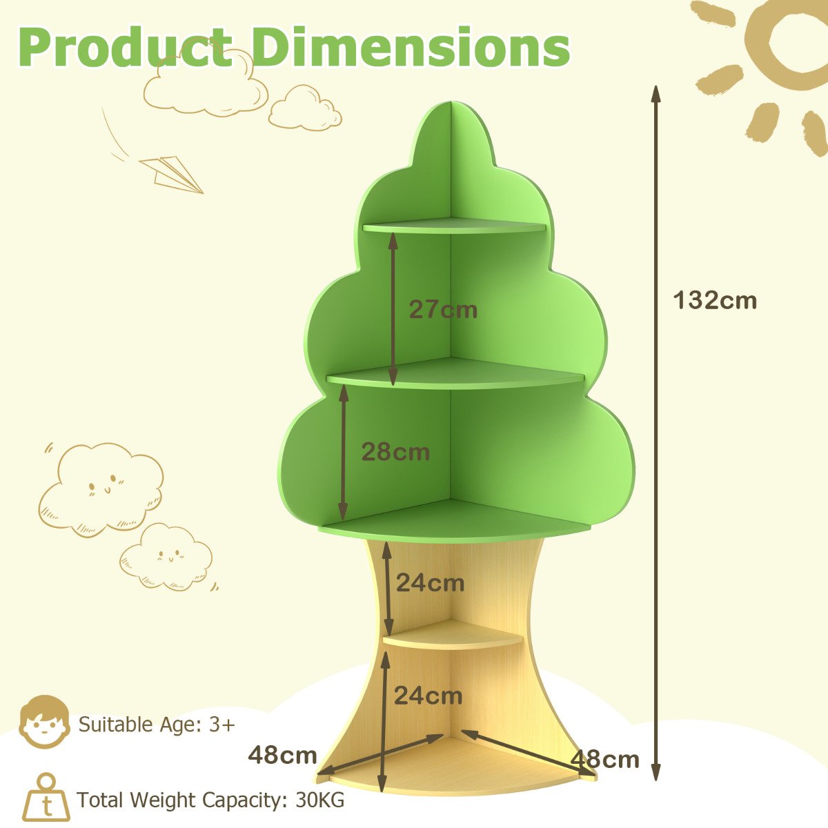 Tree Bookshelf for Kids 5-Tier Children Book Display Rack-Green