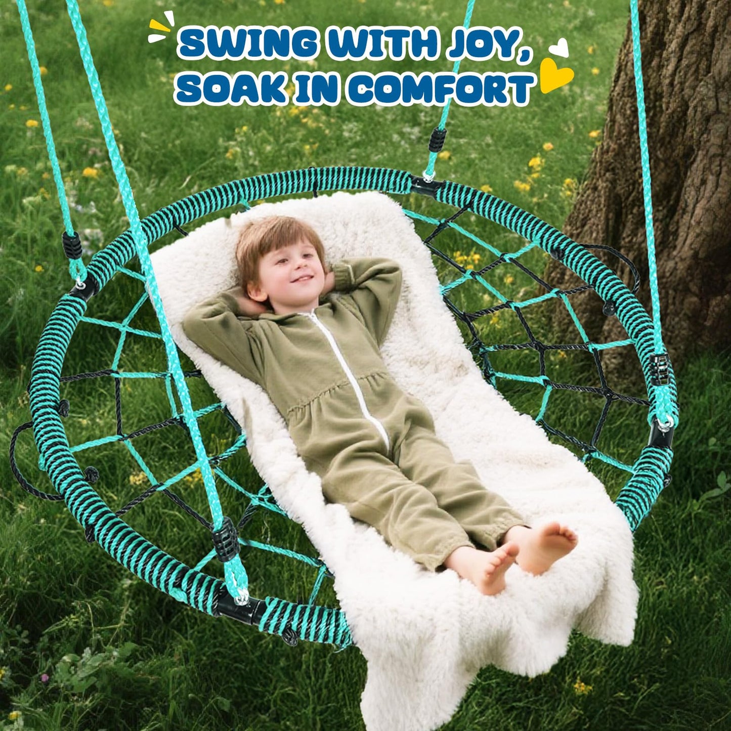 Trekassy 750lbs 40inch Spider Web Saucer Tree Swing – Outdoor Net Swing with Steel Frame & Straps