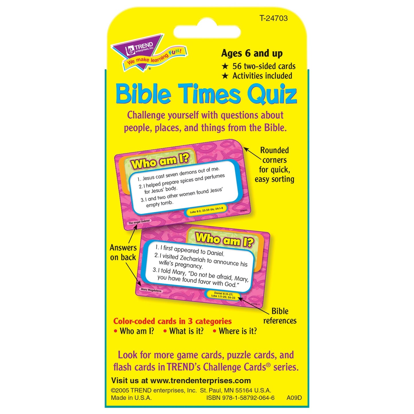 Trend Enterprises Bible Times Quiz Challenge Cards – 56 Two-Sided Bible Quizzes (Ages 7+)