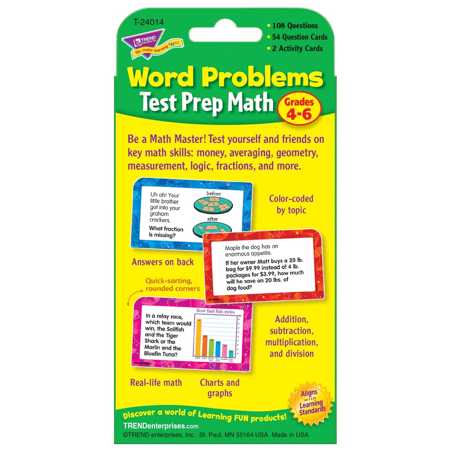 Trend Enterprises Word Problems Cards – Math Test Prep for Grades 4-6 (Challenge Set)