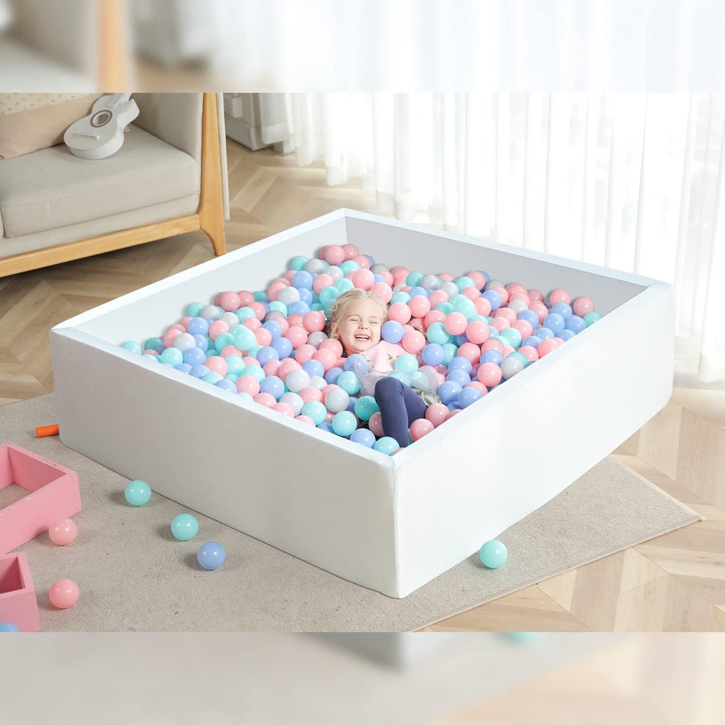 TRENDBOX Extra Large Ball Pit 47.2 x 47.2 x 13.8 in | Memory Foam Play Space for Toddlers – White (Balls NOT Included)