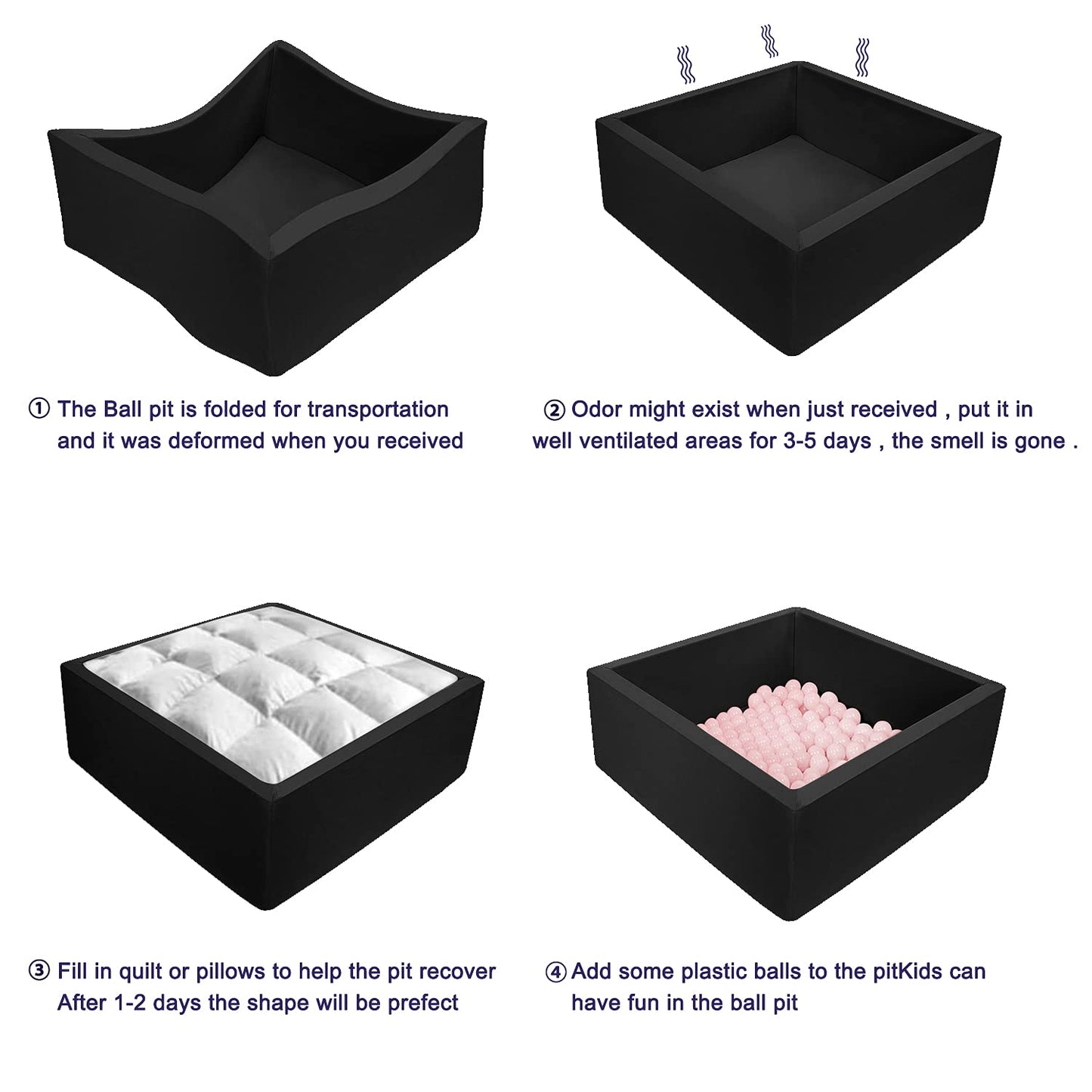 TRENDBOX Ball Pit — Memory Foam Square Play Space for Toddlers, 35.4x35.4x13.8in
