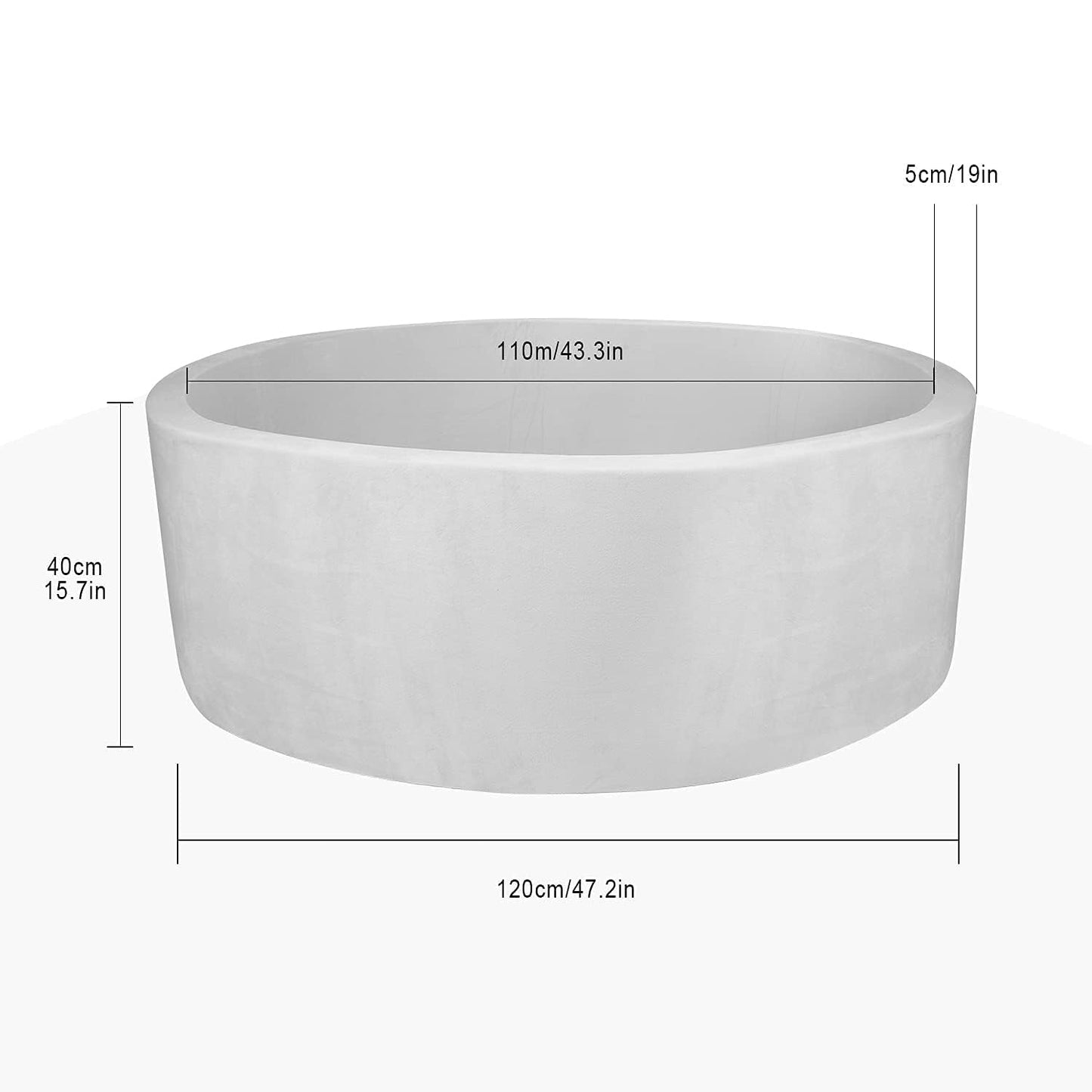 TrendBox Extra Large Foam Ball Pit for Toddlers - 47 x 14 in, Velvet Cover (Balls Not Included) - Grey