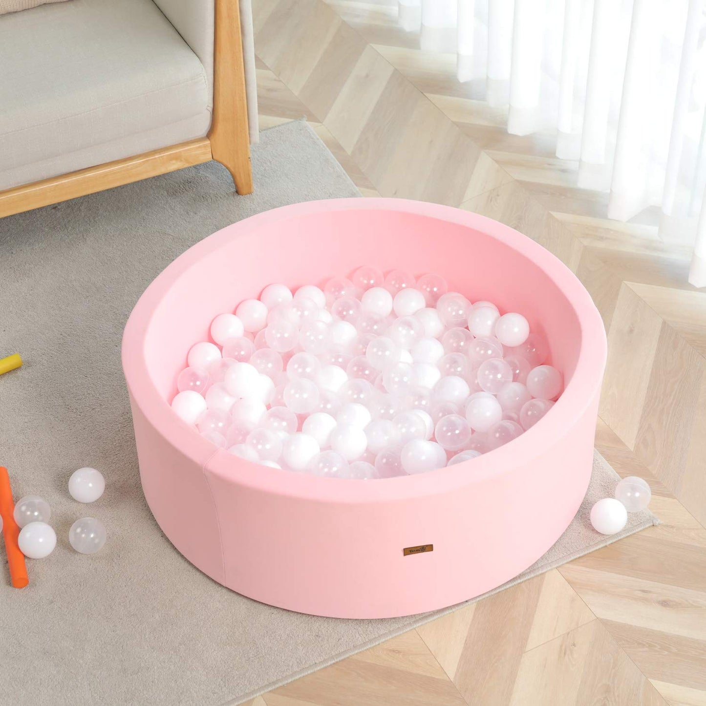TRENDBOX Memory Foam Round Ball Pit for Toddlers – Light Pink (90 cm)