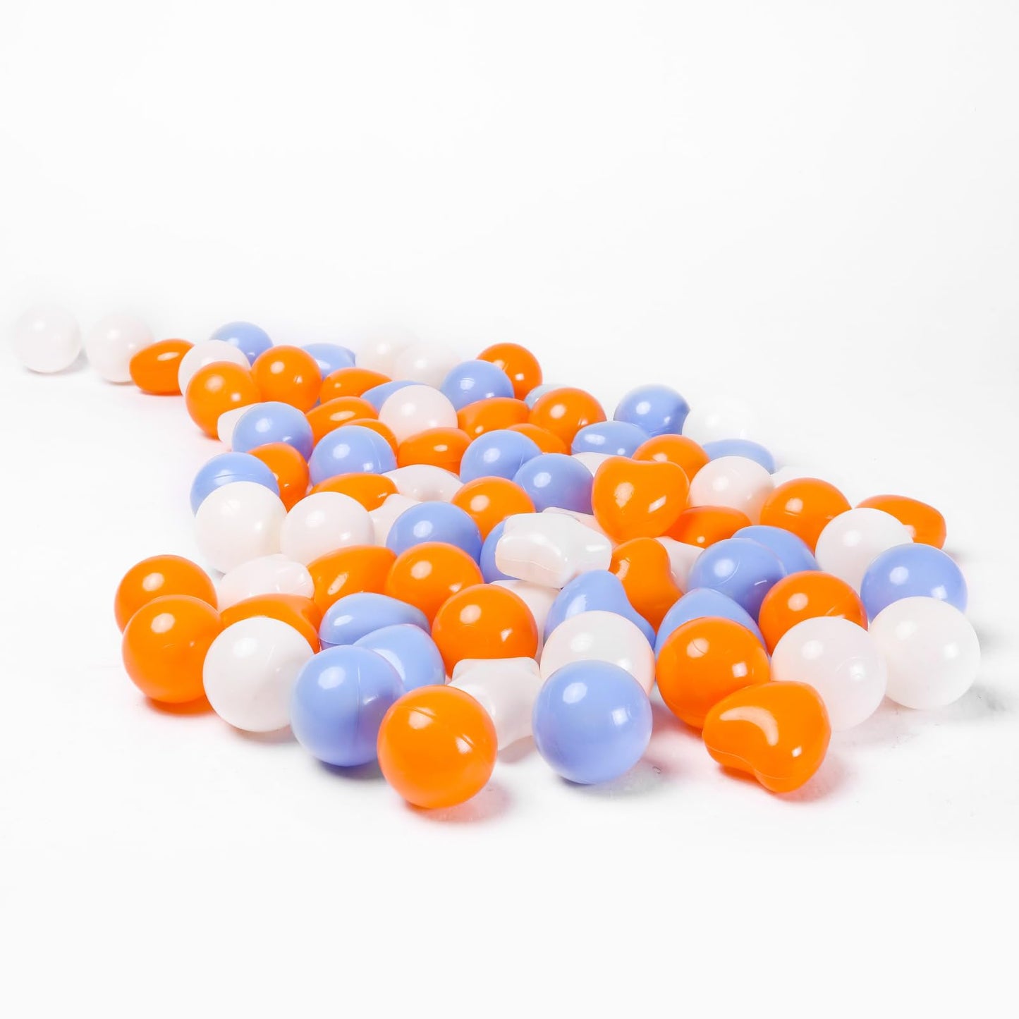 TRENDPLAY Ball Pit Balls – 200 Count Stars & Hearts Shapes (Beige, Orange, Blue)