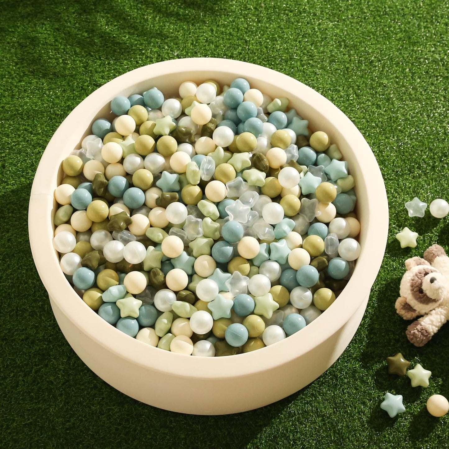TRENDPLAY Star Ball Pit Balls 500 – Creamy Blue, Creamy Green, Pearl & Clear – Safe, Fun Shapes for Toddlers