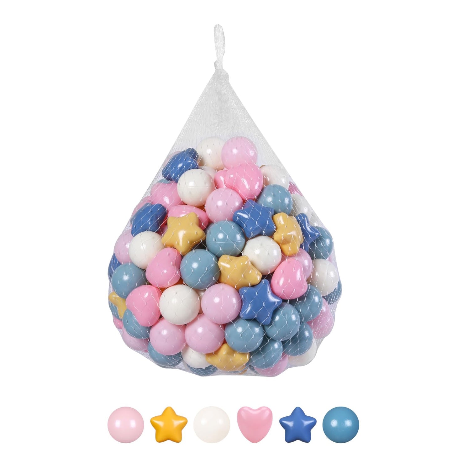 TRENDPLAY Ball Pit Balls – 200 Count with Star & Heart Shapes (Yellow, Blue, Pink)