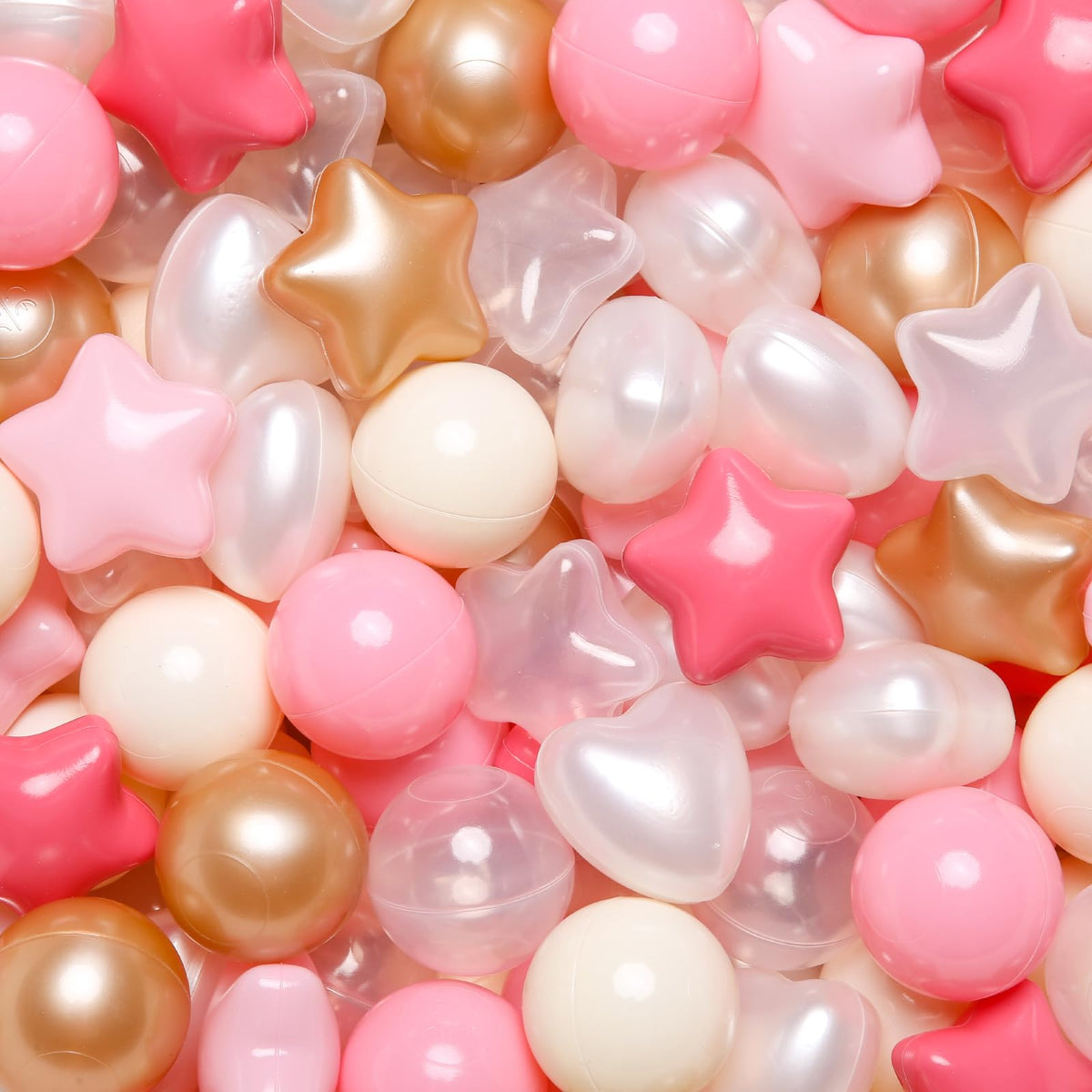 TRENDPLAY Ball Pit Balls – 200 Count Stars & Hearts for Toddlers (Pink / Brown / White)