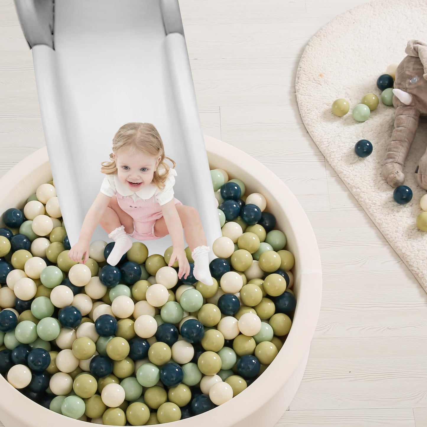 TRENDPLAY Plastic Balls for Ball Pits – 100-Pack Hollow, Cream & Green