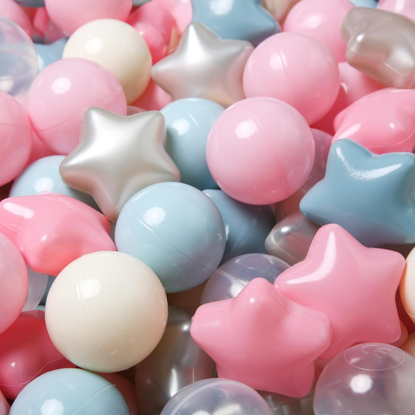 TRENDPLAY Star Ball Pit Balls – 200-Star Shaped Balls for Toddlers (Cream, Pink, Blue, White)