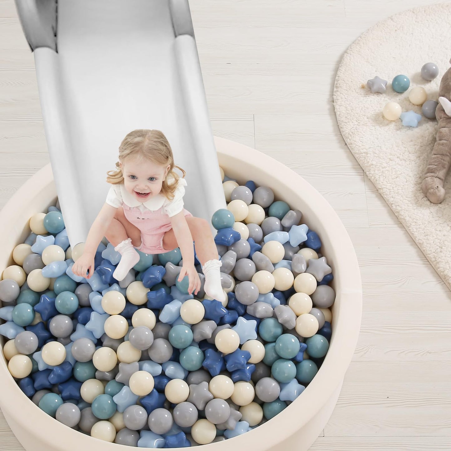 TRENDPLAY Star Ball Pit Balls for Toddlers - 200 Count, Non-Toxic, 2.2-Inch Diameter, Cream Blue