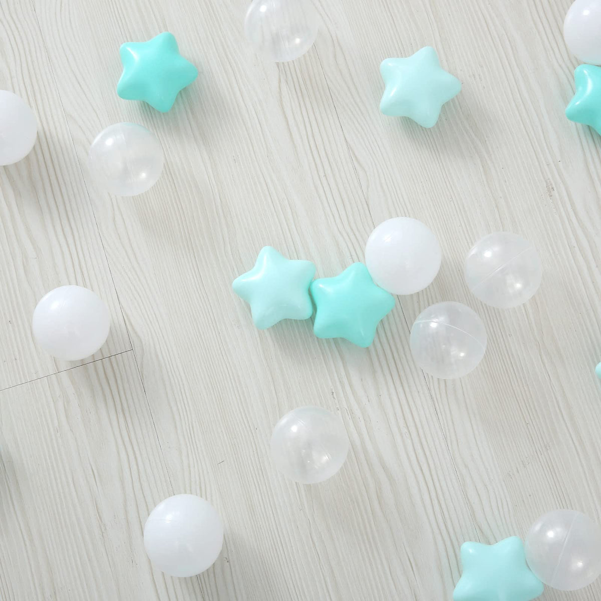 TRENDPLAY Star Ball Pit Balls for Toddlers – 200 Safe, Non-Toxic Star Balls (Green+Clear)