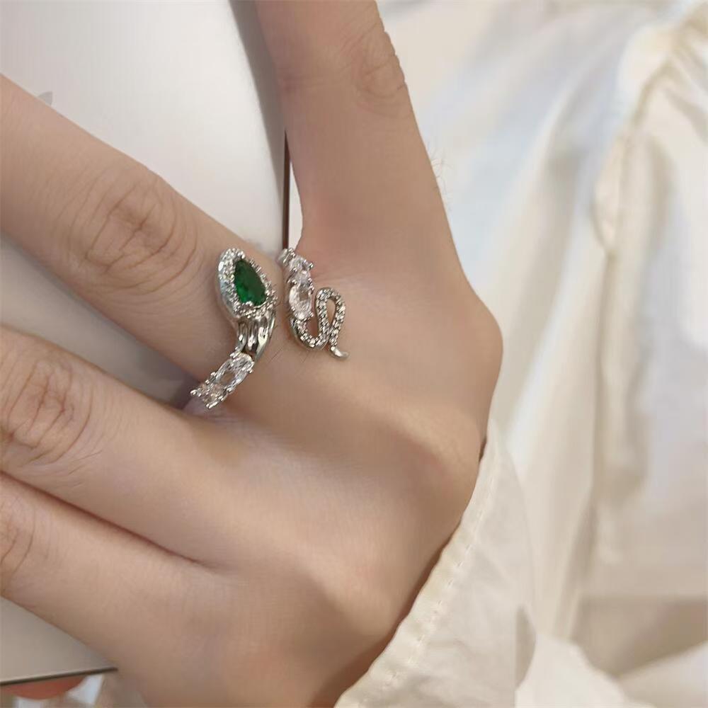 Trendy Snake Style Open-end Zircon Ring, Women's Fashion Ring