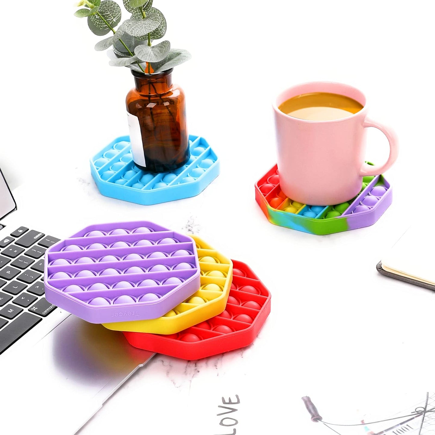 Treycer 5-Pack Silicone Bubble Fidget Toy – Rainbow Pop It for Stress Relief, Focus & Office Use