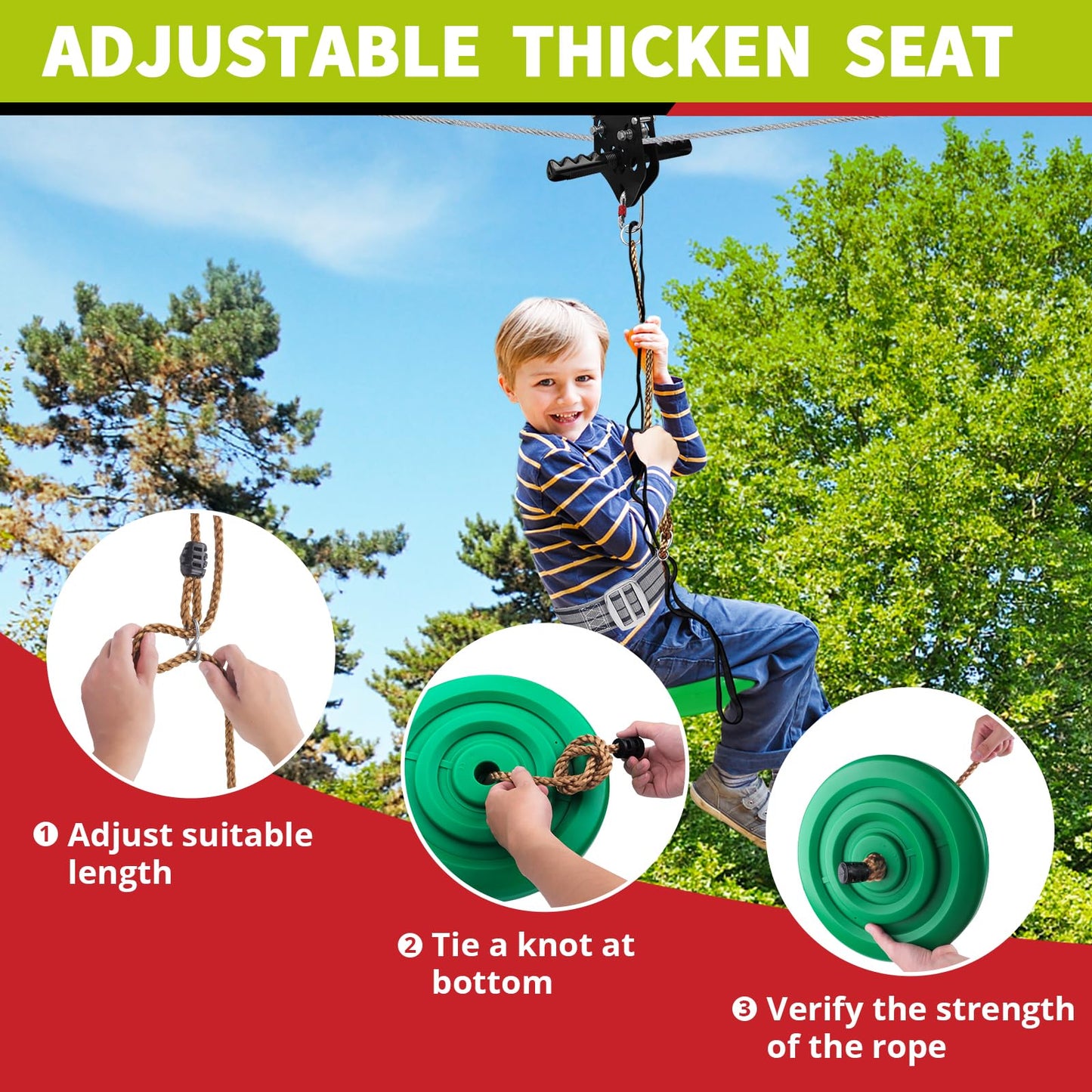 TRSMIMA Zipline Backyard Kit – 76ft Zip Line with Steel Spring Brake System | TT TRSMIMA