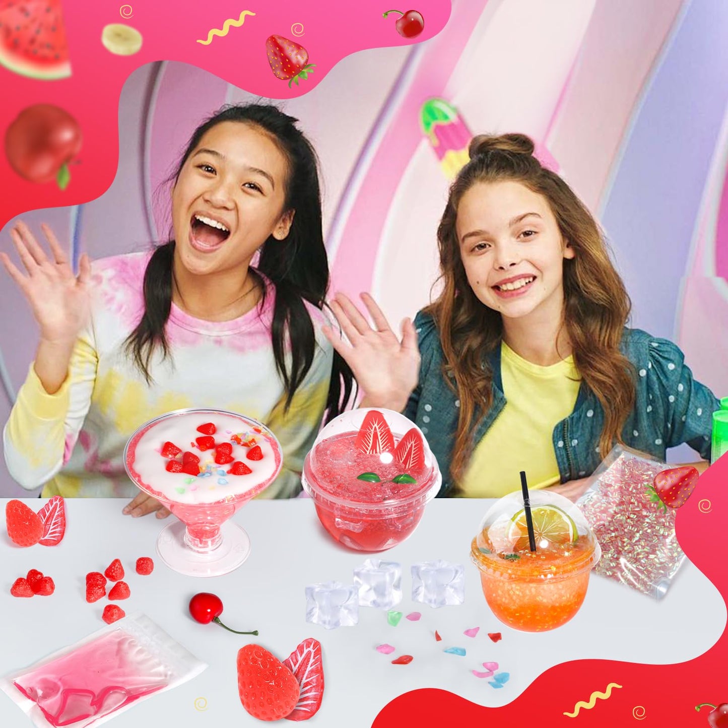 Trubic DIY Strawberry Pink Slime (7 oz) – Crunchy, Mess-Free Handmade Slime for Kids