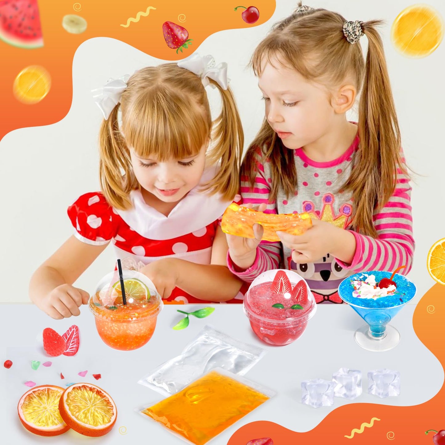 Trubic DIY Orange Crunchy Slime Kit (7 oz) – Non-Sticky, Crunchy Bingsu Slime with Add-Ins