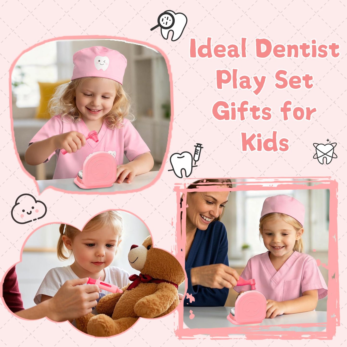 Trulloyoo Dentist Play Set Pink - Pretend Dental Kit for 3-5