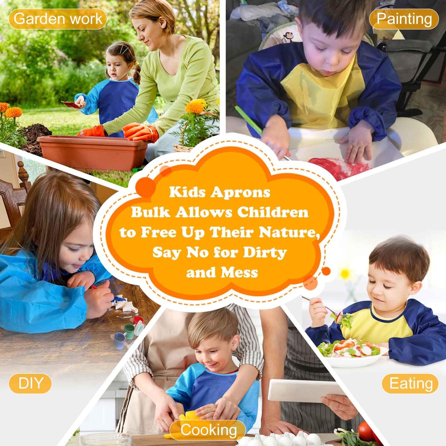 Tskcos Kids Art Smock 2 Pack – Waterproof Painting Aprons with Long Sleeves & Pockets (Ages 2–8)