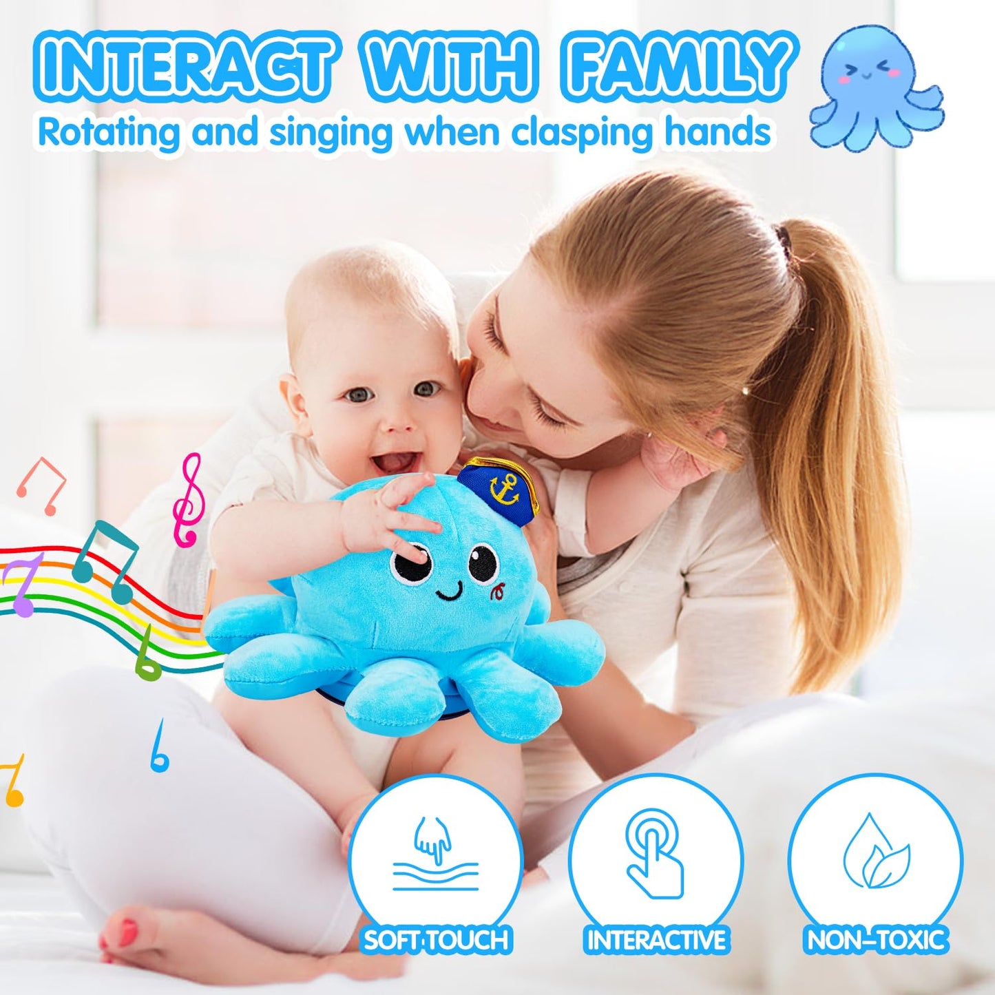 Tsomtto Musical Octopus Crawling Toy – Light Up, Voice Control & Dancing for Babies