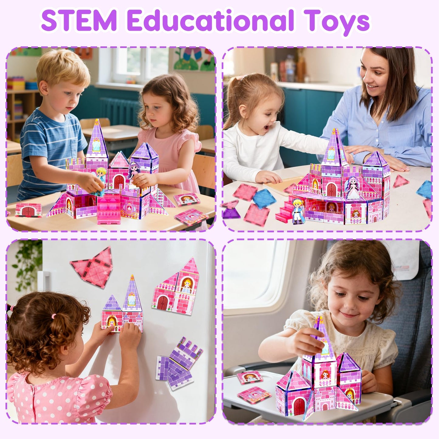 Tsomtto Princess Magnetic Tiles – Creative Castle Building Blocks for Kids 3-9 | STEM Learning Toy