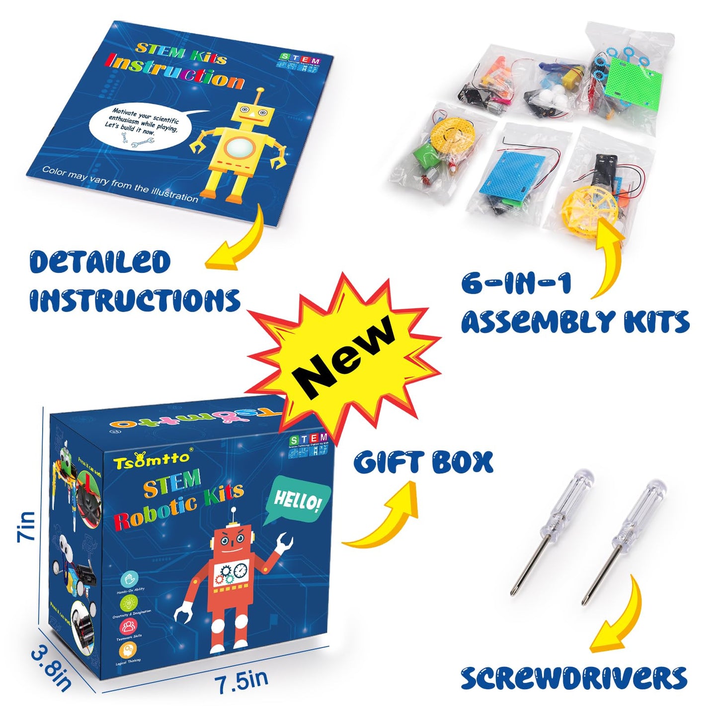 Tsomtto STEM Robotics Kit 6-Set – 6 Robot Builds for Kids Ages 5-12