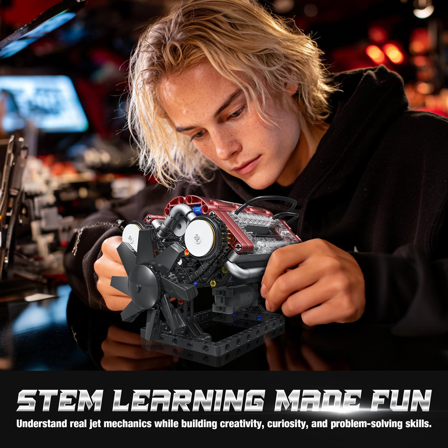Tuajixz V8 Engine Building Blocks Set – Motorized Model Kit with Moving Pistons and Crankshaft (588 Pcs)
