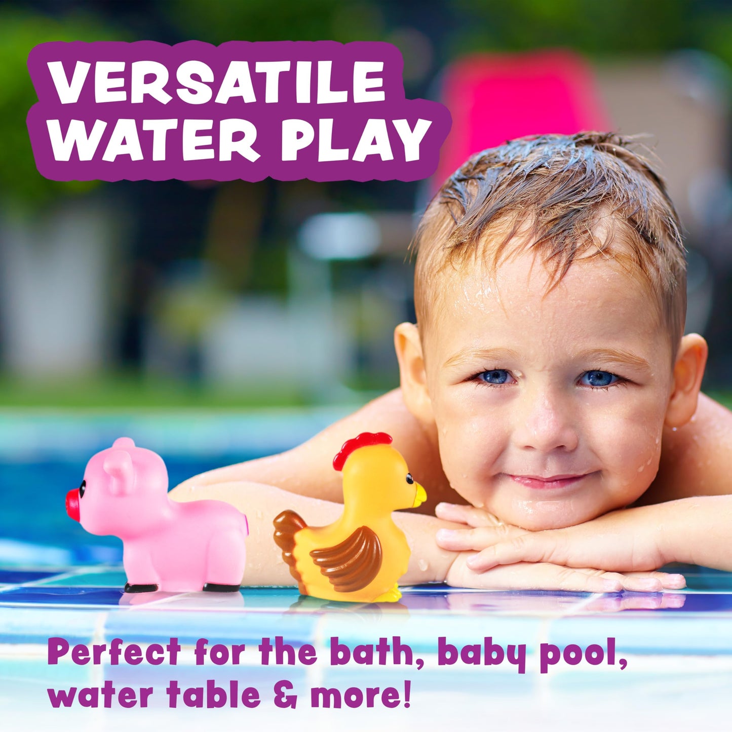 Tub Works Barnyard Mold-Free Bath Toys, 12 Pack | Sealed No-Hole Design, Soft & Floatable